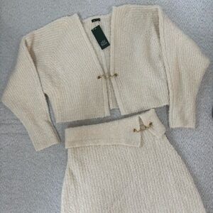 Elegant Cream Skirt Sweater Set